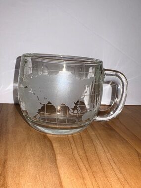 Vintage Nestle World Globe Etched Clear Glass Coffee Mug